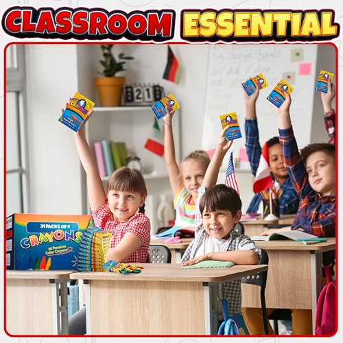 Bedwina Bulk Crayons - 96 Crayons - (Box of 24 Packs) - 4 - Per Pack, Premium Bright Colors for Kids and Toddlers, Non-Toxic for Coloring, Party Favors, Restaurants, Goody Bags, Stocking Stuffers
