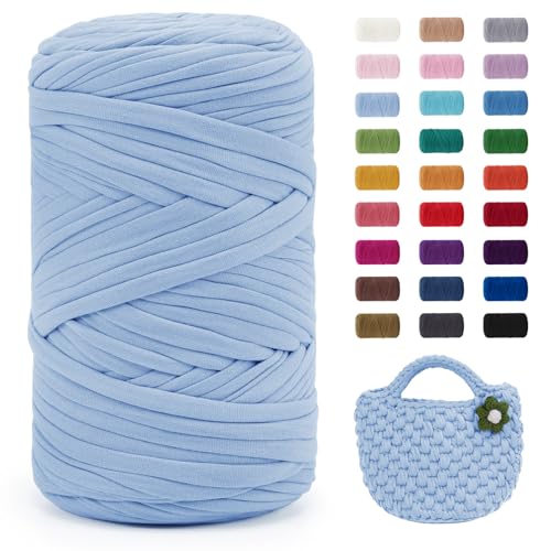 Uiopa Light Blue T-Shirt Yarn, 400g/120m Elastic Fabric Crochet Cloth T Shirt Yarn