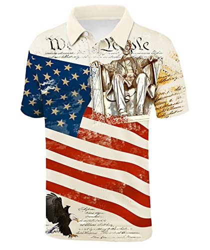 Zity Men's American Flag Polo Shirts Stripe Tennis Golf Polo Shirts Short Sleeve Printed T-Shirts For Men Bluenationalflag L #TOP2