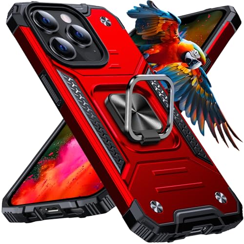 Image of Anqrp Heavy Duty Case for iPhone 13 Pro Case with Enhanced Ring Holder Grip Stand, Military Grade Shockproof Rugged Drop Protective Silicone Hard Slim iPhone 13 Pro Phone Case Cover,Corail Red
