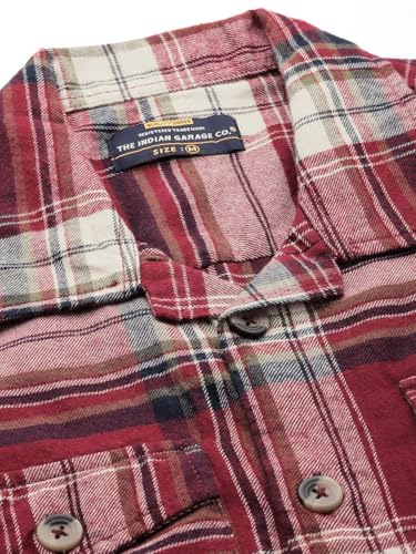 Image of The Indian Garage Co Men Regular Fit Checkered Full Sleeves Spread Collar Double Flap Pocket Casual Over Shirt
