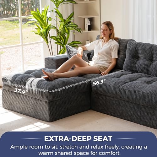 Image of MAXYOYO Modular Sectional Sofa with Ottoman and Loveseat, Cloud Boneless Couch with Layered Cushion, Flexible Module Combination Sofa for Living Room, No Assembly Required,Dark Grey
