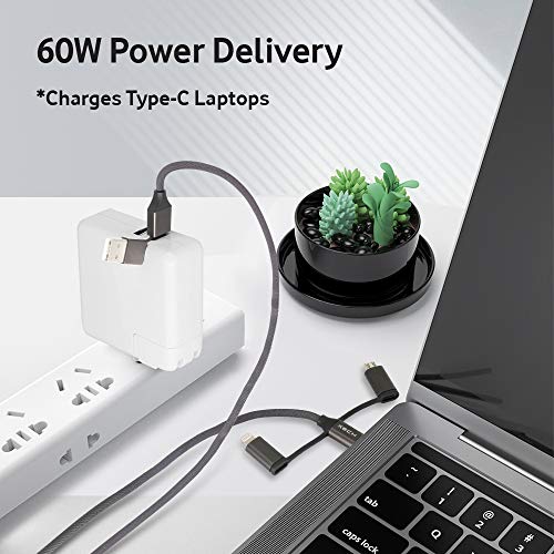 Image of Xech 60W Fast Charging Data Cable Type C to Type-C 3A Charge Ultimus Pro 6 in 1 Multi Pin Type A /TypeC Micro USB Cord for Laptop Smartphones Tablets 1 Meter (Grey)