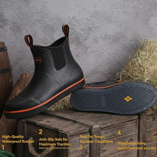 Image of Furuian Men's Deck Boots Waterproof Ankle Rain Boots Fishing Boots