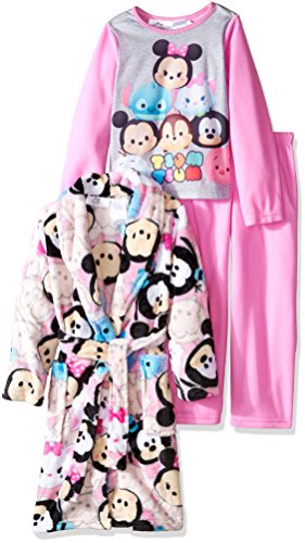 Disney Girls' Little Girls' Tsum Tsum 3-Piece Pajama Set with Robe, Pink, 4/5