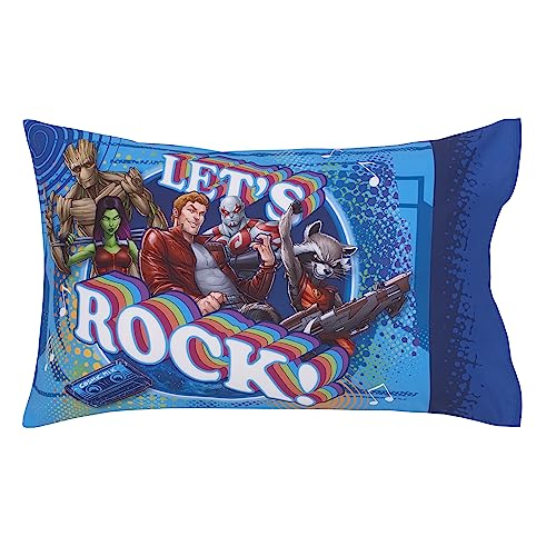 Image of NoJo Marvel Guardians of The Galaxy Blue Let's Rock 4 Piece Toddler Bed Set - Comforter, Fitted Bottom Sheet, Flat Top Sheet, and Reversible Pillowcase