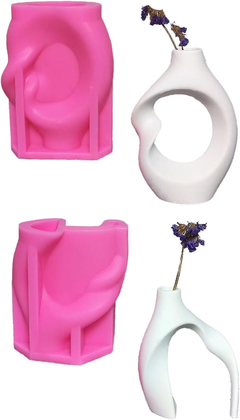 Set of 2 Abstract Vase Silicone Molds Planter Molds Home Decors Cement Crafting Moulds Silicone Sculpture Molds for Vase