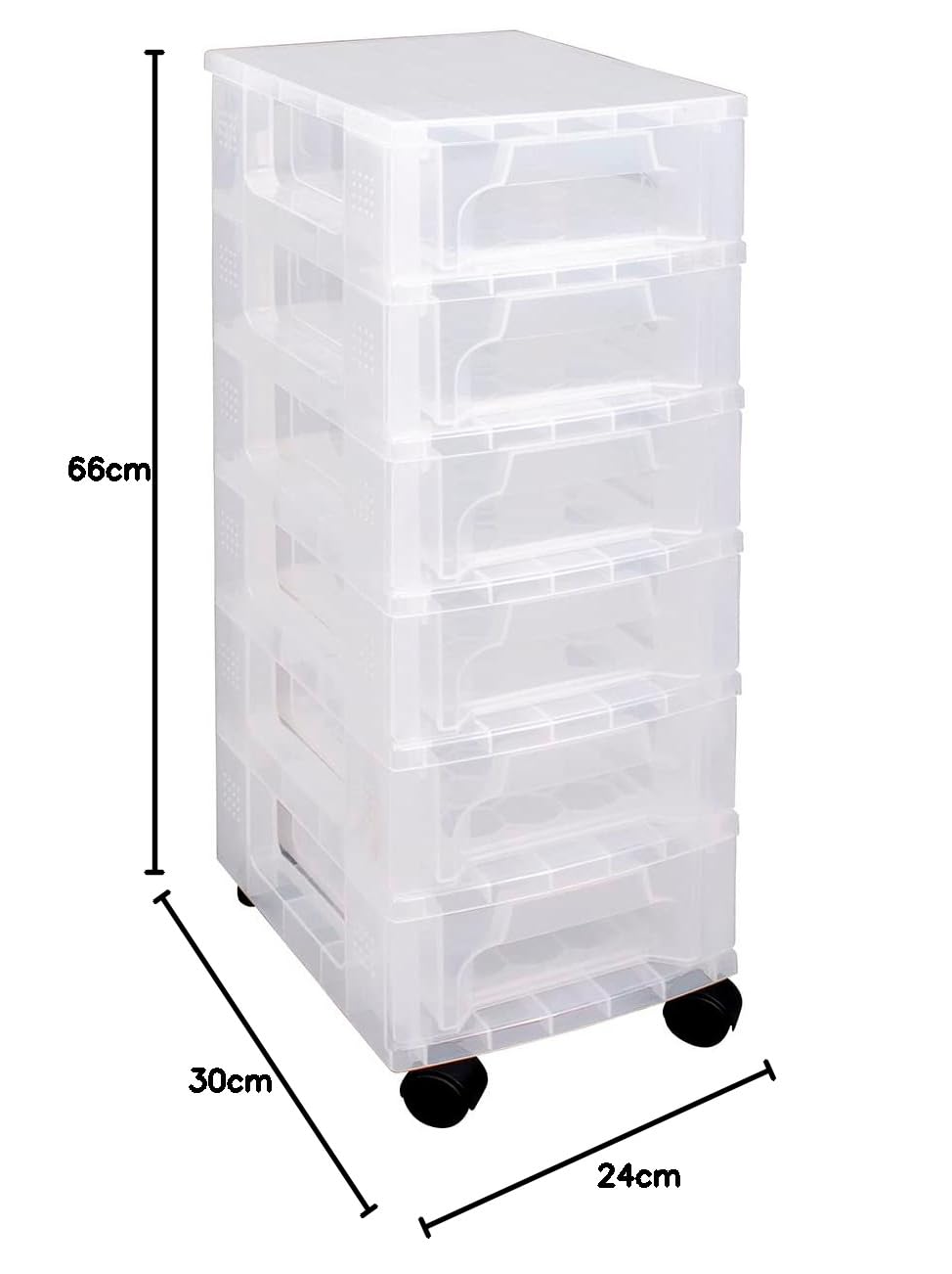 Really Useful Caja de almacenamiento de plástico Slimline Torre de almacenamiento de 6 x 3,5 litros, marco transparente con cajones