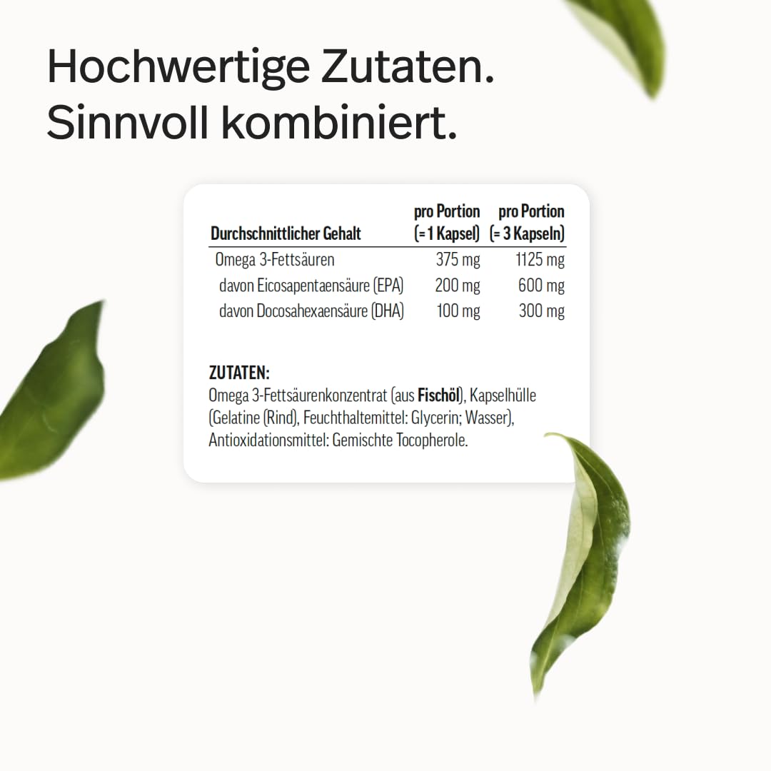 edubily® Omega-3 Fischölkapseln - 70% Omega 3-Gehalt - EPA DHA Kapseln in pharmazeutischer Qualität aus nachhaltigem Wildfang (300 Kapseln)