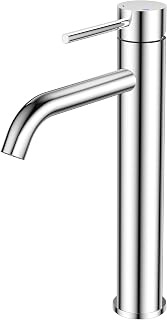 FORIOUS Grifo Lavabo Alto, Grifo Monomando para Lavabo en Acabado Cromado con Altura de Salida de 190 MM, Mezclador de un Solo Mango para el Lavabo del Baño, WC de Visitas