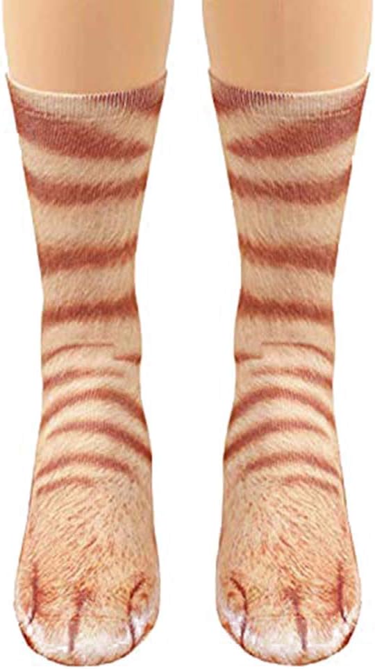 Funny Animal Paw Socks Gag Gifts for White Elephant Gift Exchange (Orange Cat)