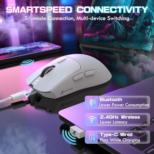 Image of ATTACK SHARK X1 Ultralight Tri Mode Wireless 40000 DPI Gaming Mouse-White | Magnetic RGB Charging Dock,PixArt PAW3395 Pro Sensor,BT /2.4Ghz /Wired,1K Polling,Optical Micro Switch,Driver for PC Mac Gamer