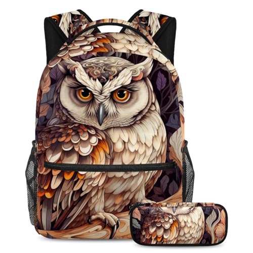 Cartable Hibou Animal Art grand sac à dos anti mal de dos avec trousse