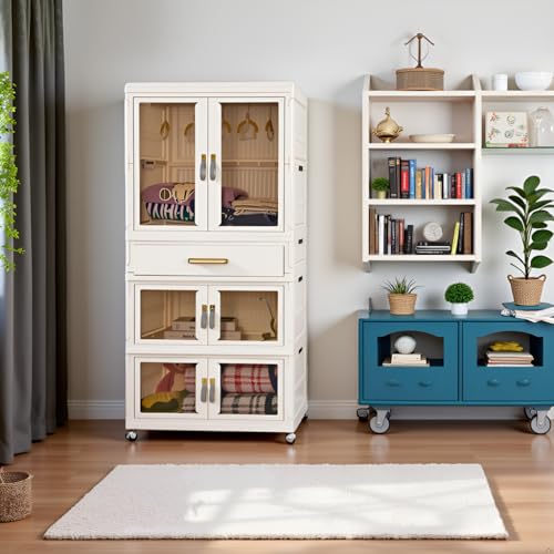 AllE quip Armoire pliante en plastique avec portes magnétiques et roulettes, 1 suspension et 3 espaces de rangement, 64 x 42 x 161,5 cm, armoire polyvalente...