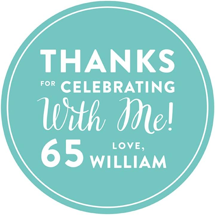 Andaz Press Personalized Round Circle Labels Stickers, Milestone Collection, Thanks for Celebrating with Me 65th Birthday Number Style, 40-Pack, Custom Name Color, Decorations Party Favors, Gifts