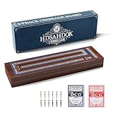 Wooden 3 and 4 - Track Cribbage Board Game Set, with Magnetic Lock / 12Pcs Metal Pegs / 2 Playing Cards/Larger Storage Area, Portable Strategy Game for Travel & Game Nights