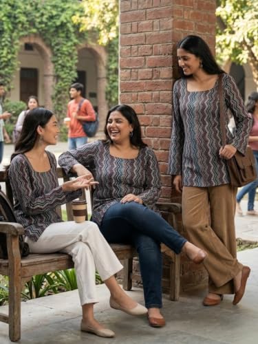 Image of Leriya Fashion Short Kurti for Women | Women's Floral Printed Rayon Short Kurta | Top for Woman | Comfortable, Office & Casual Kurtis for Jeans, Leggings & Trousers