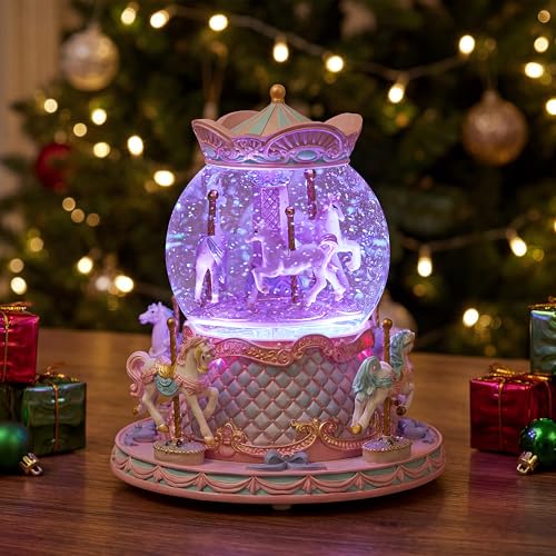 LOVE FOR YOU Gift-Wrapped Musical Snow Globe Unicorn Music Box Color Lights Carousel Horses Decor Gifts for Girls and Daughter Granddaughter Niece Women Kids Christmas Birthday