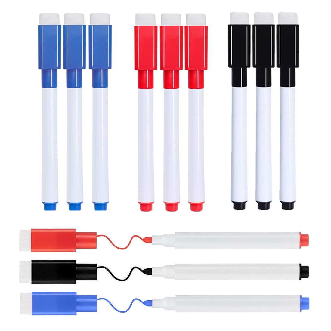 KQOZG Rotuladores para Pizarra Blanca, 12 Unidades, Sin Magnetismo,Borrables y Whiteboard Marker Para Hogar, Escuela u Oficina (Negro, Azul, Rojo)