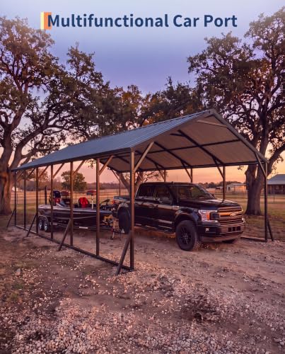 Image of GarveeLife 20'X30'x12' Metal Carport for Multiple Vehicles, Steel Car Ports | Vertical Roof Design / for All-Weather / for Full-Size Pickup Trucks, Boats, and Tractors