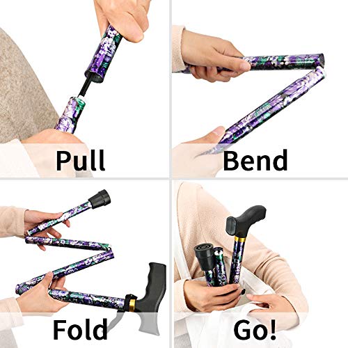 Lixiang Walking Cane, 5-Level Folding Walking Cane For Men Women Lightweight Adjustable Portable Hand Walking Stick - Balancing Mobility Aid - Sleek Comfortable T Handles (Apurple Floral Printing) #TOP3