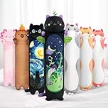 Mewaii 51in Long Devil Mint Cat Plush Pillows Stuffed Animals Squishy Pillows - Plushie Cute Kitty Sleeping Hugging Plush Pillow Soft Toys for Kids(Black)