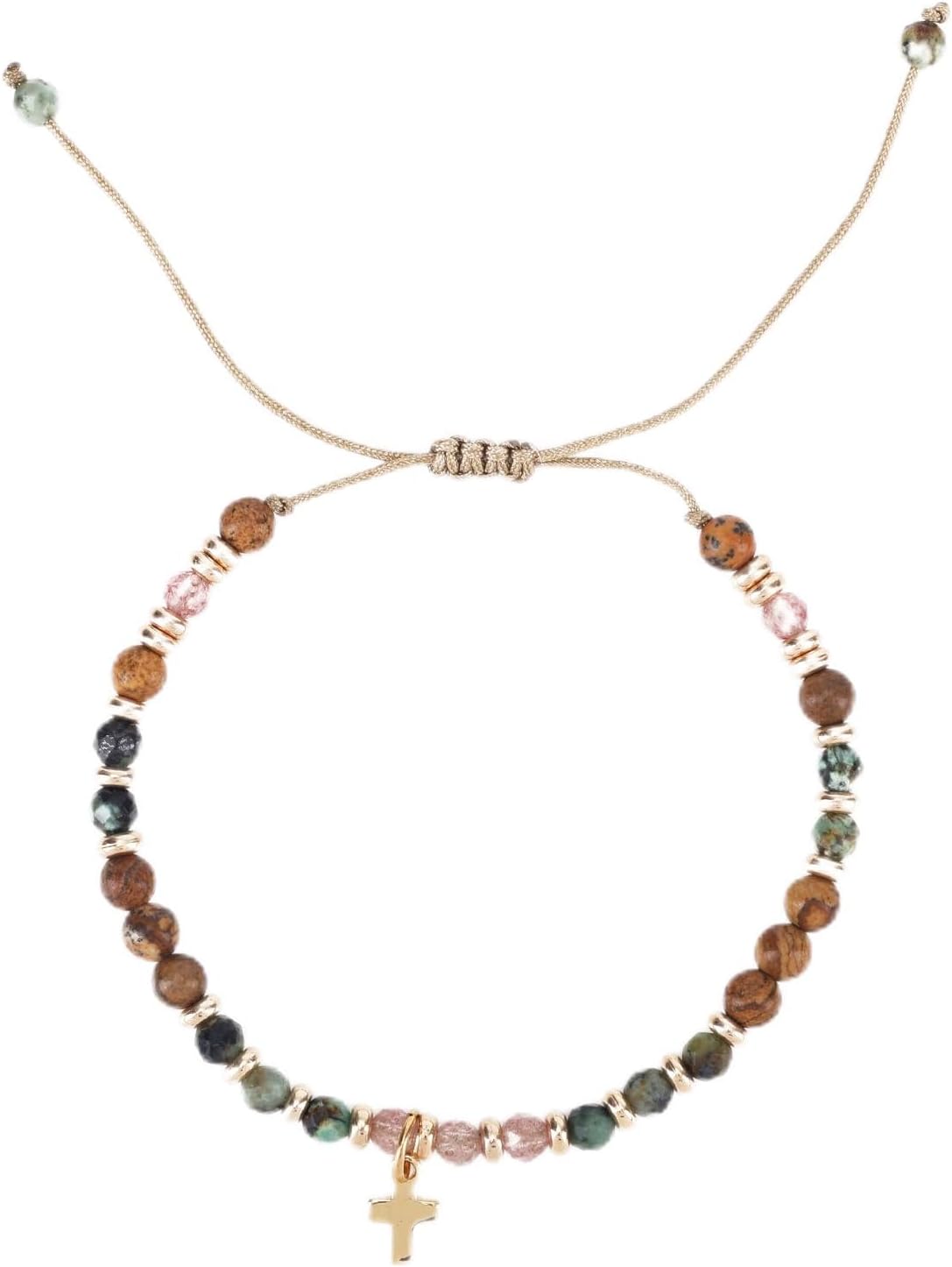 Christian Bracelet Gift for Women, Natural Stone Inspirational Cross Bracelet Faith-Based Religious Jewelry Adjustable Beaded Design for Mom Friend