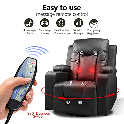 Comhoma Leather Recliner Chair Modern Rocker With Heated Massage Ergonomic Lounge 360 Degree Swivel Single Sofa Seat With Drink Holders Living Room Chair (Black) #TOP3