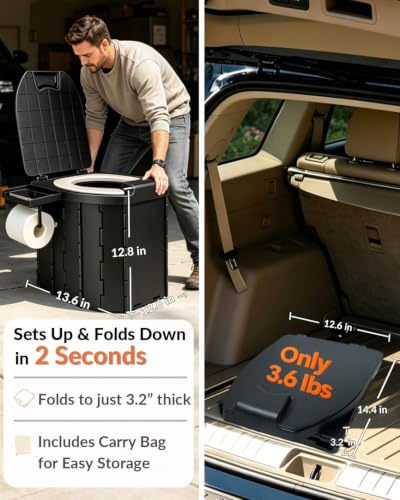 Portable Toilet 13 Inch 440 LBS, Upgraded Folding Camping Travel Potty with PU Seat, Compact with Lid for Car Hiking Beach RV Truck Outdoor — view 2
