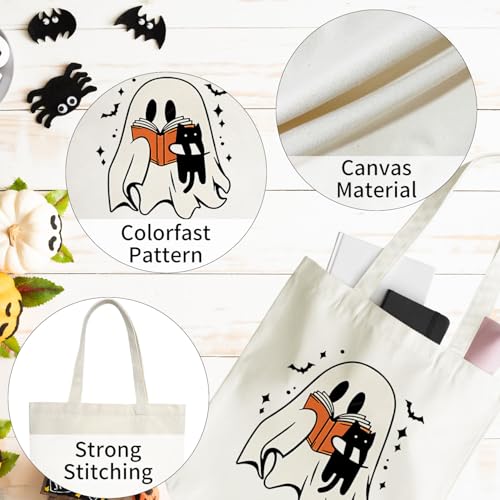 Bltgh Halloween Tote Bag, Cute Ghost Tote Bag, Ghost Design for Party Supplies, Canvas Reusable Large Totes for Teens, Halloween Candy Bags - A02 - image 5