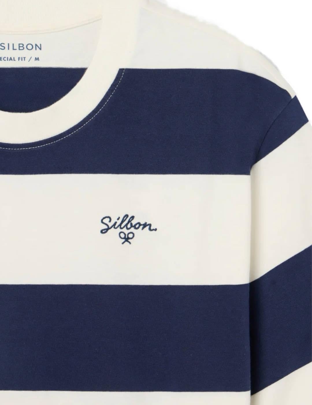 SILBON Maglietta Special Fit a Righe Larghe, Blu Navy, M-3XL