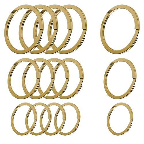 Cerbery - Juego de Llaveros de Acero Endurecido - 5 x 30 mm, 5 x 25 mm, 5 x 20 mm - Llavero de Anillo (Oro)
