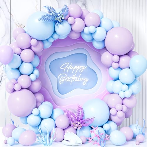 Teselife Arco Globos Azul y Morado, 119Piezas Kit Guirnalda Globo Azul Morado Pastel Macarrón Niño Niña Hombres Mujer Baby Shower Cumpleaños Boda Aniversario Graduación Mascarada Deco Tema Copo Nieve