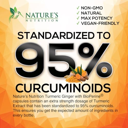 Nature'S Nutrition FETEGT1303 Turmeric Curcumin With Bioperine Black Pepper & Ginger 95% Standardized Curcuminoids 2600Mg - Max Absorption Joint & Antioxidant Support Supplement, Herbal Turmeric Pills thumb #2