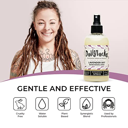 Dollylocks Professional Organic Dreadlock Refreshening Spray - Plant Based Loc Hair Care Products, Residue-Free And Sulfate-Free Loc And Scalp Refreshing Spray For Dreadlocks, Lavender Sky, 8Oz #TOP1