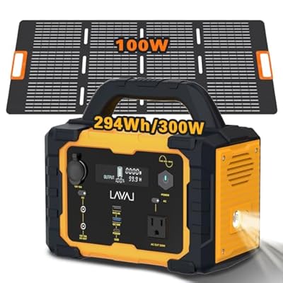Solar Generator 300W Portable Power Station with 100W Foldable Solar Panel, 294Wh Lithium Battery, 120V/300W AC Outlet, Quiet Generators for Home, RV, Outdoor, Camping and Emergencies Use