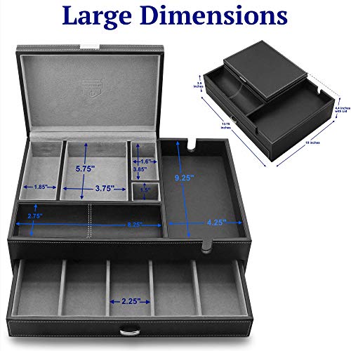 HOUNDSBAY Admiral Dresser Valet Box & Mens Jewelry Box Organizer with Large Smartphone Charging Station (Grey) - Image 4