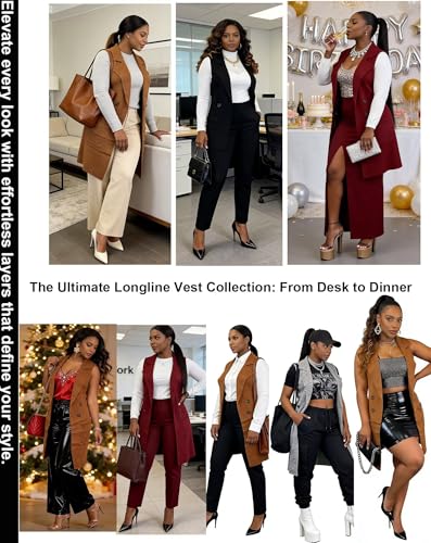 Image of Women's Casual Sleeveless Long Sweater Vest Open Front Cardigan Waistcoat
