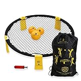 BOCHAMTEC Strikeball 3 Bälle Spielset – Aktuelles Bounce Netz inkl. Spielnetz, 3 Bällen, Tragetasche, Linealbuch, gelb