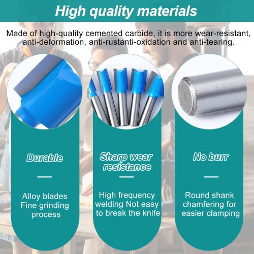 6 Stück Schaft Bodenreinigung Reinigung Fräser Set, Fräser für Oberfräse 8mm Schaft, Oberfläche Schaftfräser für Holz, Holzbearbeitung (10mm, 15mm, 20mm,22mm,25mm,30mm)