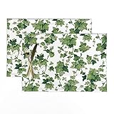 Roostery Cloth Placemats, Green Ivy Leaves Botanical Vine English Vines Greenery Garden Print, Linen-Cotton Canvas Placemats, Set of 2