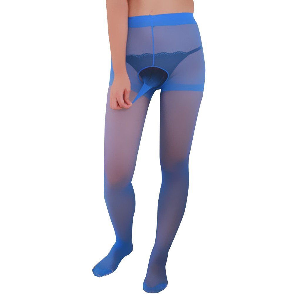 Freebily Sexy Men's Sheer Transparent Tight Underwear Pantyhose Stockings Seamless Lingerie Blue One Size