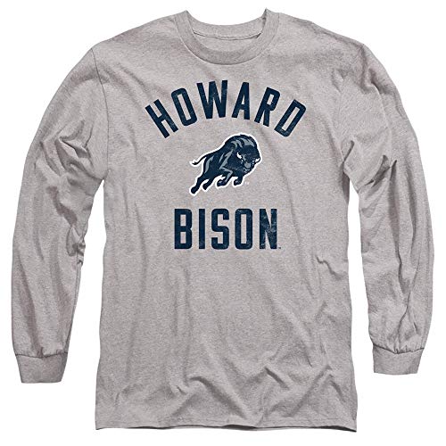 Howard University Official Howard Bison Logo Unisex Adult Long-Sleeve T Shirt,Athletic Heather, 3X-Large