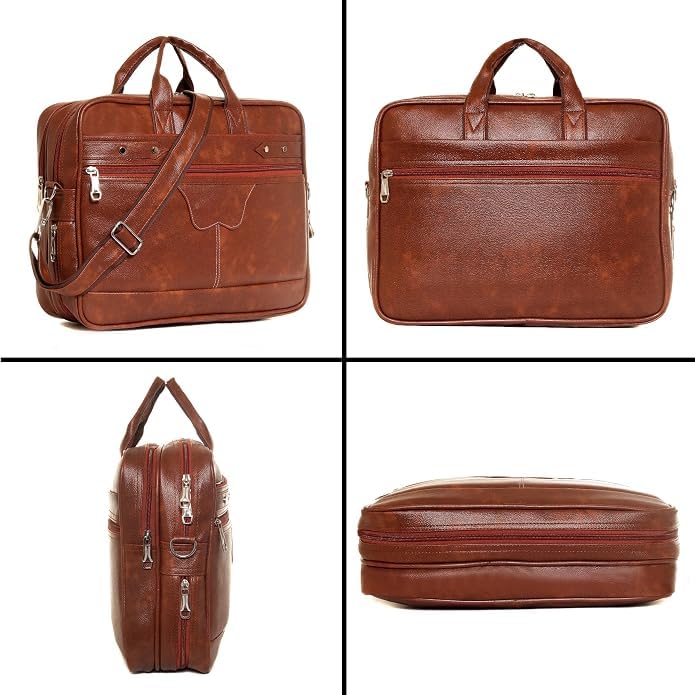 Image of Men's Synthetic Leather Messenger Bag, Brown, Professional Laptop Shoulder Bag with Adjustable Strap