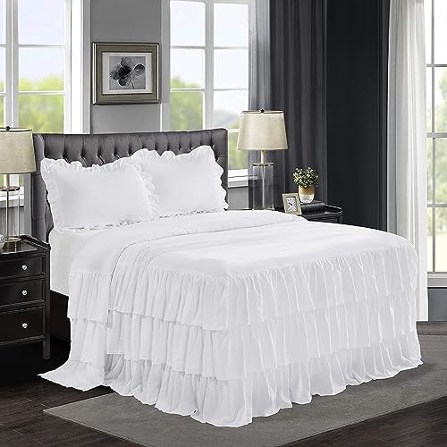 HIG 3 Piece Ruffle Skirt Bedspread Set Queen Gray Color