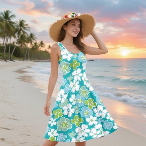 Image of Dreaweet Casual Sleeveless Dresses for Women Girls, Round Neck Tank Dresses with Pockets Summer Sundress Size XS-4XL