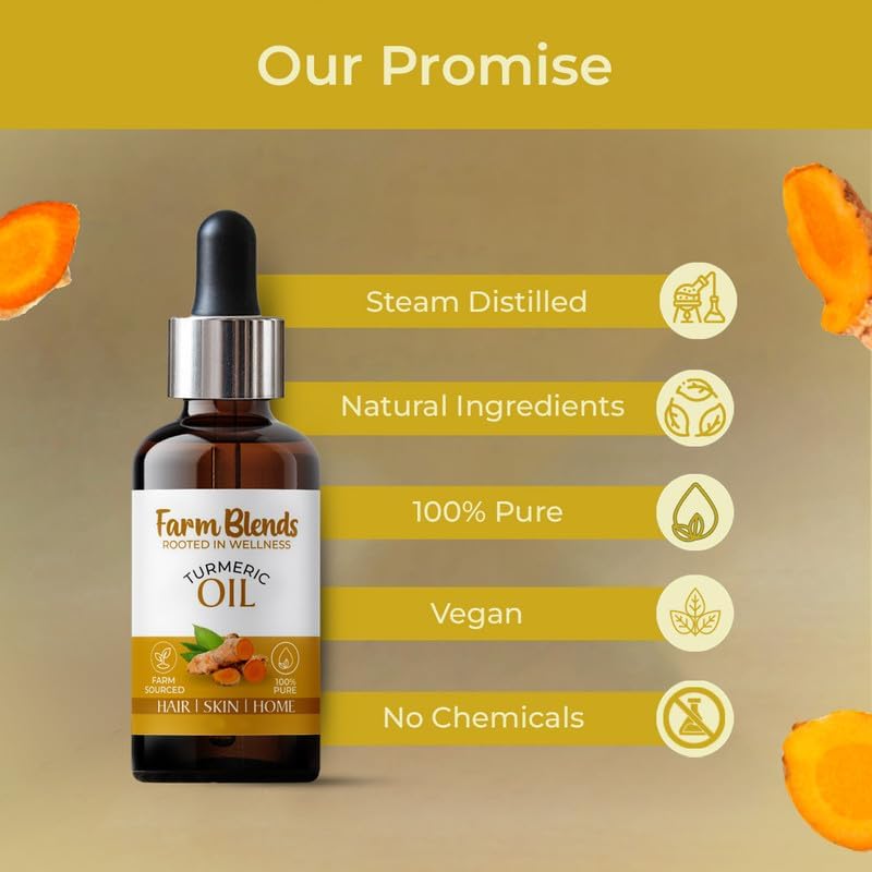 Image of Farm Blends Turmeric Essential Oil 100% Undiluted Pure | Marks, Strong Hair | Farm To Home | Natural | Corcuma longa|15ML + 15ML (Pack of 2)