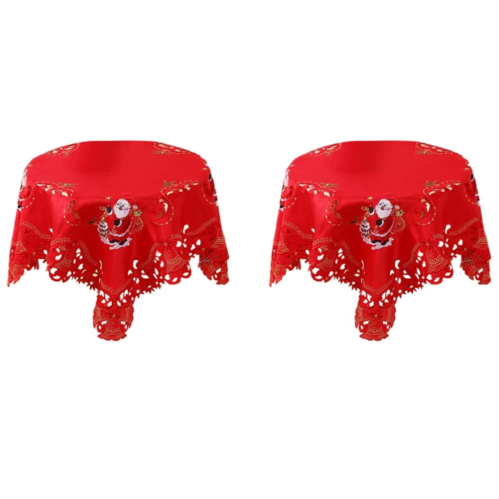 Hndhbfgrt 2X Christmas Embroidered Table Cloth,Hollow-Out Round Table Linen,for Restaurant Dinning Xams Party Banquet, 33 Inch