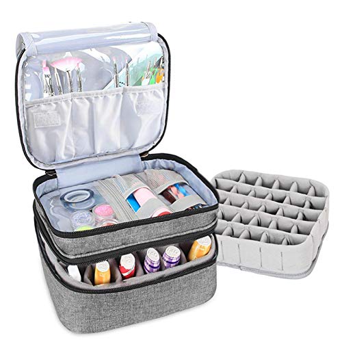 armazenamento esmalte, comporta 30 frascos caixa armazenamento (máximo 15 ml), estojo portátil camada dupla para esmalte, organizador caixa armazenamento óleo essencial, para esmalte unhas e conjunto manicure 25 x 22 x 15,5 cm