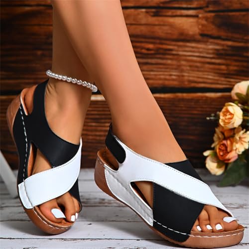 Wedge Sandals for Women Crisscross Open Toe Ankle Strap Sandals Dressy Summer Platform Sandals Walking Slippers Anti-Slip Wide Width Slip On Women Dressy Summer Flat4